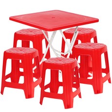 지오리빙 포장마차 사각 테이블 1개 사각의자 5개 세트, 레드