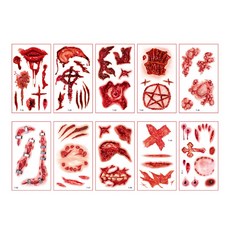 할로윈 리얼 상처 타투 스티커 10종 세트 호러 분장 코스튬 특수분장 좀비 좀비 메이크업, 10개, 할로윈혼합B