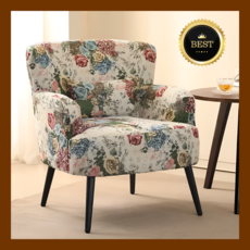 포근가구 암체어 라운지 체어 엔틱 의자 1인용 쇼파 소파 스툴 1인 안락의자 일인용 거실의자, 스툴 미포함, 화이트 플라워 +허리베개