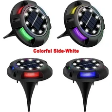 12LED 솔라열 디스크 조명 야외 정원 솔라 지하 조명 갑판 스포트라이트 매장 솔라광 LED 램프 정원 장식, [02] Colorful Side-White, [02] 1Pcs