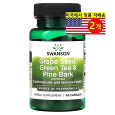 미국 Swanson 포도씨유 녹차 소나무껍질 OPCs 영양캡슐 60정 x 2통, 2개