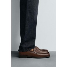 ZARA 자라 남성 포멀 슈즈 스니커즈 레더 페니 로퍼 - 브라운 167189