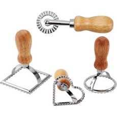 4개 세트 라비올리 몰드 세트 제작기 커터와 롤러 휠 목제 손잡이 커터 파스타 제작 도구 프레스 만두 비스킷 디저트용, 4개 세트 라비올리 몰드 세트, 제작기 커터와 롤러 휠