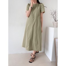 러비네 여성 데일리 바스락 라운드넥 나일론 임부복 포켓 롱 원피스 데일리룩 임산부 만삭