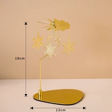 走馬燈旋轉燭臺 金色木馬擺件, 金色雪花燭臺磁吸款