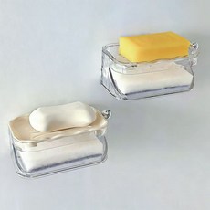 스텐 무타공 욕실 세면대 비누선반 접착식 비누거치대 비누바침대 걸이형, 투명색, 1개