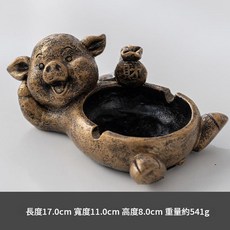 貓咪造型煙灰缸 客廳擺件, 古銅色 招財豬, 1套