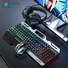 APRIL SHOP 합금자판 기계발광키보드 중금속 촉감 게이밍키보드 무선키보드마우스세트 기계식키보드, K006 키보드+e스포츠 마우스+e스포츠 헤드폰