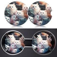 HEAINAIYOO 2팩 컵받침 세라믹 자동차 방지 6CM 흡수성 63인치 미끄럼 홀더, 페르시아 고양이