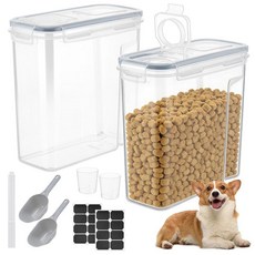 HFYZZ 2팩 개 사료 보관 용기 밀폐 - 2.3-3.2kg(5-7파운드) 애완견 고양이 용기 뚜껑 스쿱 및 계량 컵 포함 개 고양이 새 쌀용 투명 플라스틱 건조, HFYZZ 2팩 개 사료 보관 용기 밀폐 - 2.3-3