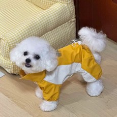 狗雨衣 寵物雨衣 狗狗衝鋒衣 狗狗防水衣 狗防塵衣 狗狗防曬雨衣 寵物貓狗狗衣服秋冬連體工裝服防水防風帥氣衝鋒衣比熊泰迪, 黃色拼色衝鋒衣-單層防水,XL背長40適合11-13斤, 1個
