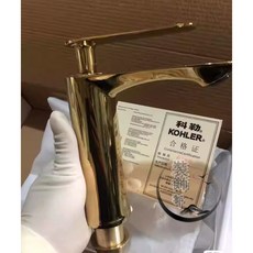 【全新KOHLER/科勒】2.4斤重全銅冷熱水龍頭 洗臉盆龍頭 水槽臺盆洗手盆臺下盆水龍頭 浴櫃洗手盆落水頭, 1個, 金色水龍頭