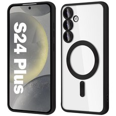 Tcaraersing 삼성 갤럭시 S24+ 플러스 마그네틱 클리어 케이스 MagSafe와 호환 내장 카메라 렌즈 프로텍터 럭셔리 도금 소프트 TPU 충격 방지 슬림 얇은, 블랙