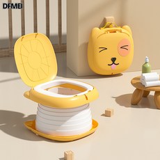 DFMEI 新款兒童摺疊坐便器便攜式外出旅遊小孩移動便盆卡通男女寶寶馬桶, 【多樂橙】-不帶吸水沙:如圖