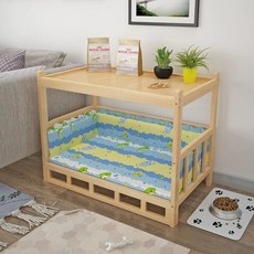 애견 원목침대 반려견 베드 소파 애완 펫베드, 1개, 일반 + 천장 + 블루 침대