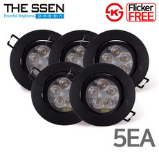 더쎈 LED 다운라이트 3인치 5W 에코 직회전 매입등 AC타입 3개 세트, 블랙바디 전구색(노란빛), 5개