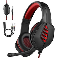 Targeal 마이크가 있는 게이밍 헤드셋 - PC PS4 PS5 Xbox One Xbox 시리즈 X|S - 노이즈 캔슬링 마이크가 있는 3.5mm 잭 게이머 헤드폰 -, 블랙&레드