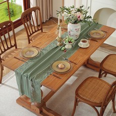 리빙공감 레이스 원목 테이블러너 협탁커버 수납장커버, 45*120cm, 그린, 1개