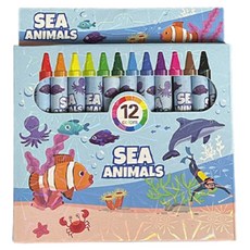 12色海洋動物蠟筆組，兒童安全無毒繪畫蠟筆，啟發美術天賦, 1個, 12色
