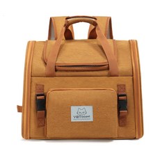 고양이 강아지 휴대용 가로백팩형 백팩 이동가방 반려동물 애완동물 외출 가방 산책가방, 1개, 브라운