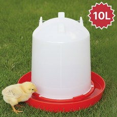 앙플러스 간편한 닭물통 자동급수기 병아리 물통 모이통 사료통, 10L, 1개, 레드+10L