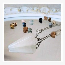 《白水晶-水晶礦石靈擺》六面體錐形靈擺 能量療癒 淨化 占卜 探測, 白色