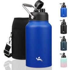 손잡이가 달린 코노쿄 주전자 휴대용 파우치가 87온스 단열 물병 이중 벽 진공 스테인리스 스틸 금속 병 파란색, 87 Ounces, Blue