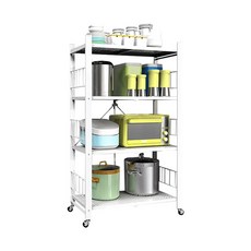 加厚免安裝摺疊置物架【四層】1組 - 穩固耐用、多功能收納, 黑色, 4層
