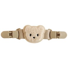 韓式小熊兒童吊帶褲防掉夾 口水巾夾 雙頭固定夾 手帕夾 幼稚園寶寶必備, 米白