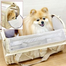반려동물 강아지 고양이 나랑파티 여름 매쉬 캐리어 이동 가방, 1개, 베이지