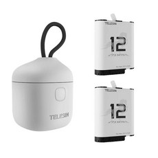 TELESIN 泰迅 AllinBox 三槽充電盒 適用 GOPRO 12 IP54 防水收納, 1個, 充電盒+白色低溫電池(送電池收納盒)*2