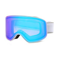 臺灣出貨雙層防霧戶外滑雪鏡女騎行防風防沙護目鏡男登山冬季高清雪地眼鏡可開發票, 白框藍膜【送鏡盒麂皮鏡布】, 1個