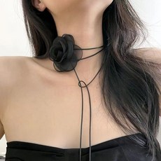 코코린느 플라워 코사지 초커 목걸이 망사 꽃 초커 롱스트랩 투웨이 팔찌 겸용 레이어드 액세서리