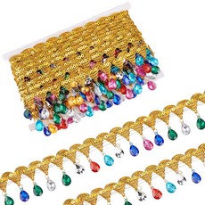 폴리에스터 페이엣 크리스털 비드 프린지 태슬 트리밍 커튼 드레스 장식 DIY 의류 홈데코 크래프트, 1개, 골드 121