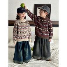 兒童復古色牛仔寬褲 時尚百搭 現貨速發