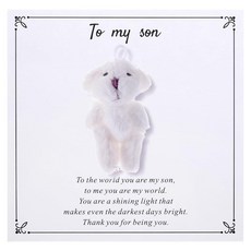 Pocket Bear Hug To My Son 엄마 아빠가 주는 플러시 곰 선물 남성 청소년을 위한 정신 건강 긍정 선물 자폐증 피젯 선물 학교 불안을 위한 영감을 주는, 화이트, 1개