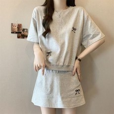 COSYEVNO 여성 여름 반팔 티셔츠 스커트 세트 리본 자수 캐주얼 BCXtz-3