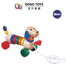 GOGO TOYS 扭扭臘腸狗，色彩鮮豔安全木製玩具，訓練寶寶手眼協調，陪伴寶寶快樂成長, 彩色, 1套