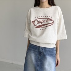 행복여 챌린 루즈핏 맨투맨 면 7부 반팔 티셔츠