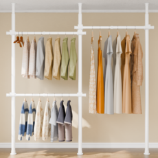 [국내브랜드]라온리빙 철제 조립식 시스템 행거 3단 32/38파이(mm), 화이트_3단