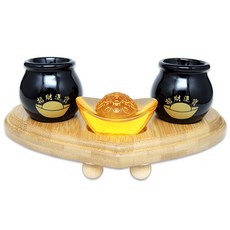 【168開運坊】供奉金雞貔貅專用供杯組 雙色孟宗竹底座 特贈元寶 招財進寶, 1套, 黑色