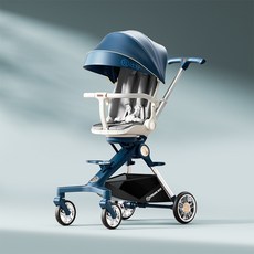 帶棚換向可躺軟墊遛娃嬰兒童溜娃手推車摺疊輕便雙向便攜嬰兒, 海洋藍:海洋藍