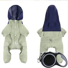 리온 강아지우비 올인원 판초 산책 반려견 비옷 레인코트, 4XL(14.5-20kg), 1개, 그린 + 5m 블랙 텔레스코픽 로프