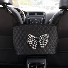 汽車收納袋 汽車座椅間儲物 網兜 可愛卡通車用置物掛袋 車內用品, 棋盤格蝴蝶結菱格紋皮款【當, 1個