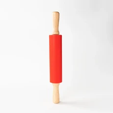 나무 손잡이가있는 붙지 않는 실리콘 롤링 핀 과자 반죽 밀가루 요리 베이커 도구 편안한 DIY 주방 가제, 01 30x4.5cm, 03 Red