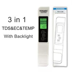 TDS 미터 EC 전도도 테스터 온도 펜 필터 식수 용 수질 순도 모니터, 1개