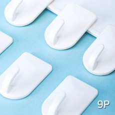 접착식 심플 소형 후크 9P 미니 행거 벽부착 소품걸이 현관문 마스크걸이, 1개
