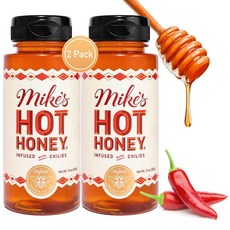 Mike's Hot Honey 283.5g(10온스) 따르기 쉬운 보틀(2개 세트) 매콤한 꿀 달콤함과 매콤함 100% 순수 필수 식료품 글루텐 프리 및 팔레오 소스, 283.5g
