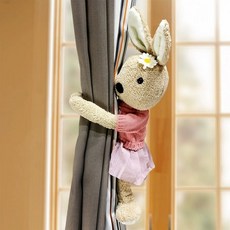 토끼 커튼인형 커튼타이백 커튼스트랩, 화이트 데이지 래빗 1개 자석, 1개