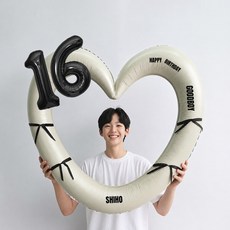 해피제이니 블랙 숫자 하트프레임 풍선 생일파티용품세트(프리레터링 시트지 포함) 포토존, 1세트, 16 크림